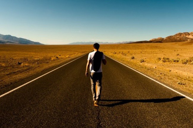 Walking alone on the road